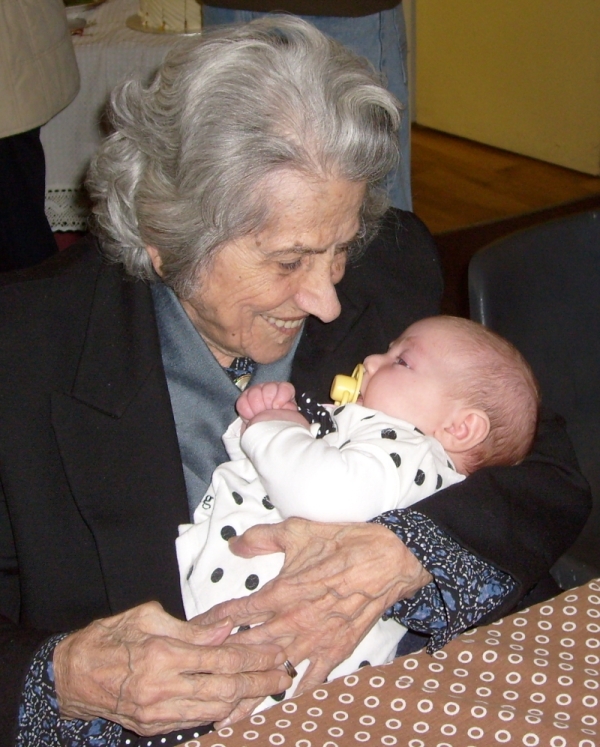 The oldest and the youngest: Elly Mullinos, born 1913, with Michaela d'Amico, born 2013